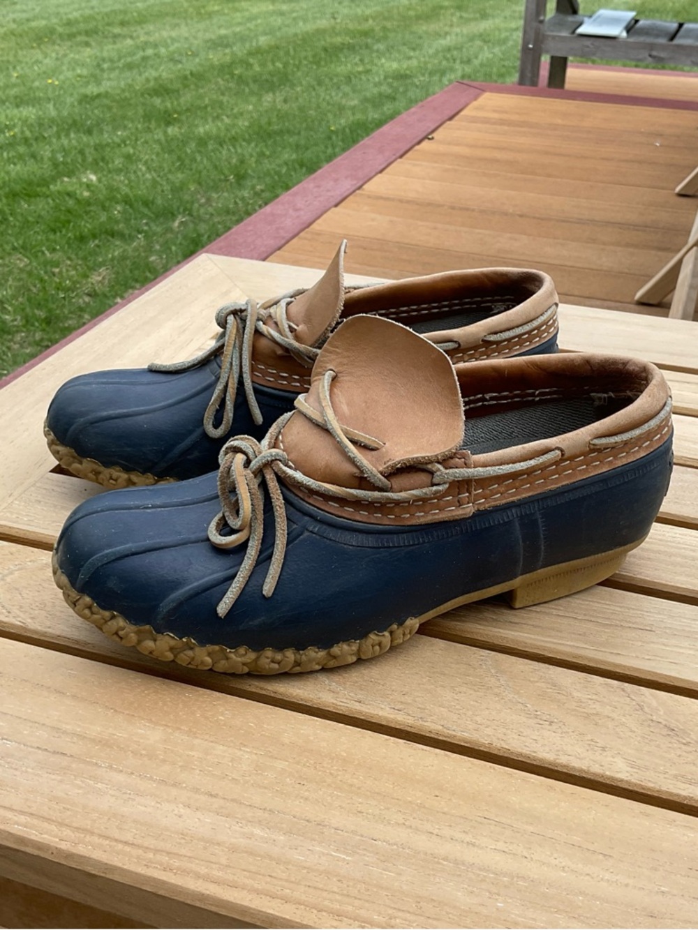 L.L. Bean Navy and Tan Waterproof Duck Shoes (fit a women’s size 8)